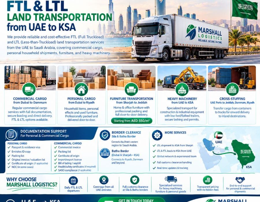 FTL & LTL Land Transportation from UAE to KSA